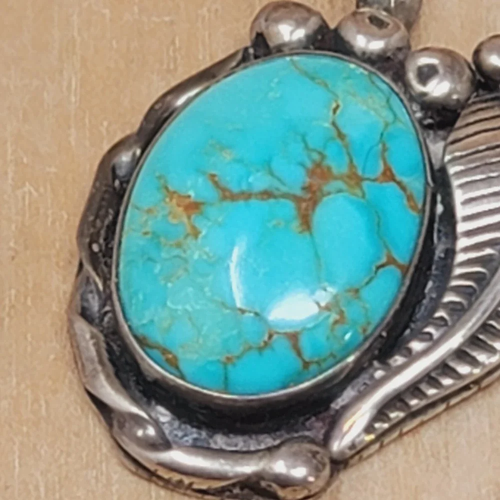 Vintage Sterling Silver Southwest Turquoise Pendant LM